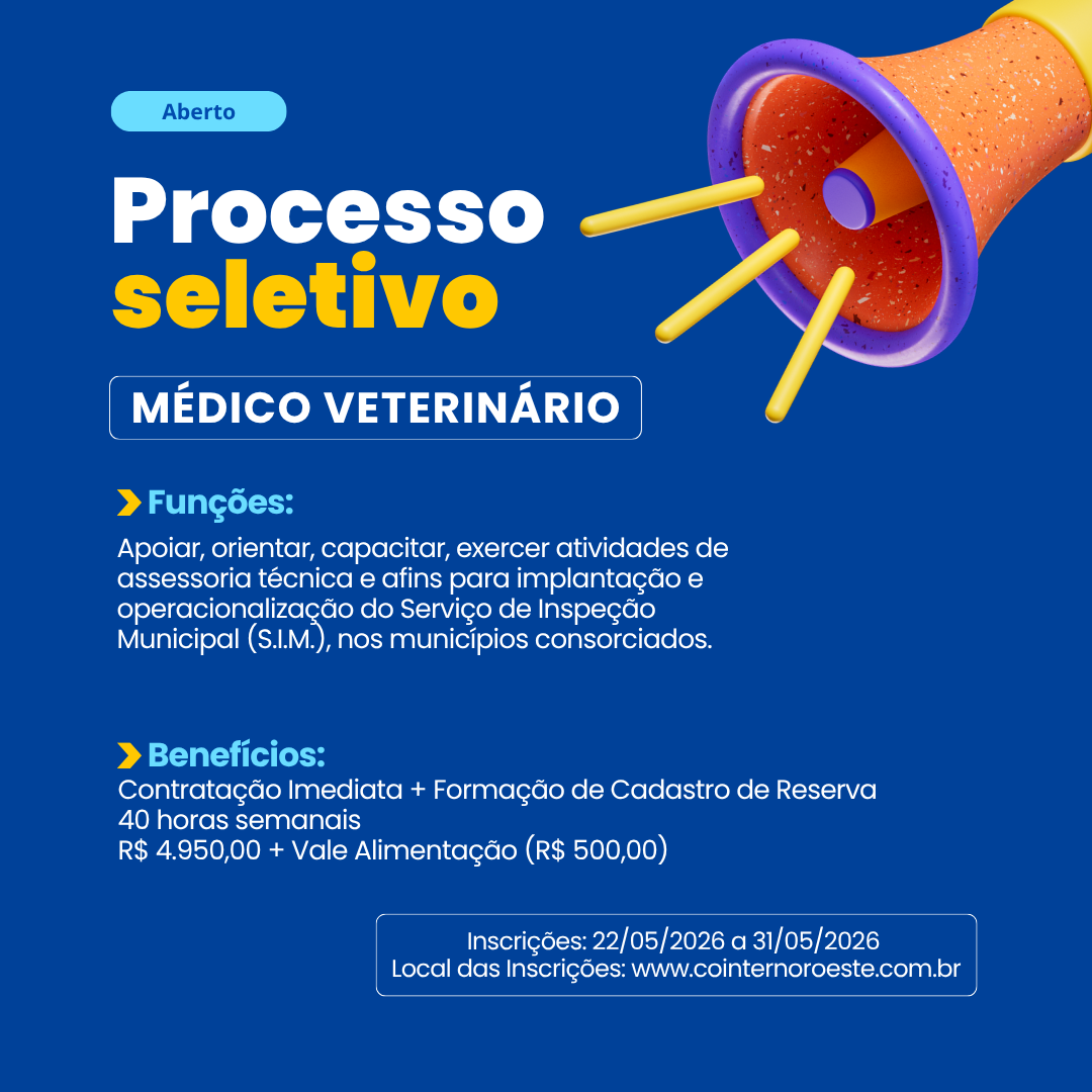 COINTER abre Processo Seletivo Simplificado para contratação temporária de Médico Veterinário